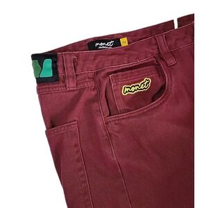 Monet Skateboards Drawstring Baggy Denim Jeans‎ Size 36 Grunge Y2K, BURGANDY
